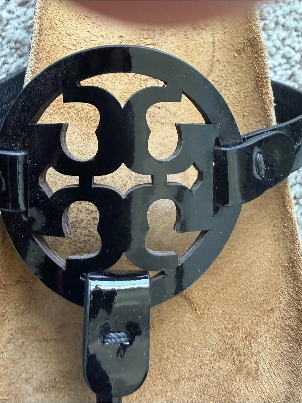 Tory Burch Black Patent Logo Thong Sandals